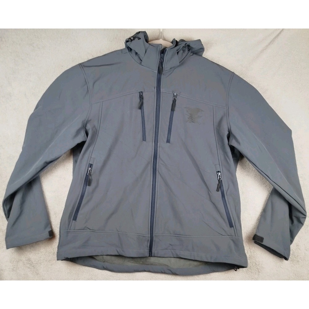 NRA Hood Fleece Lined Full Zip Gray‎ Jacket Mens 2XL Softshell Logo Hoodie